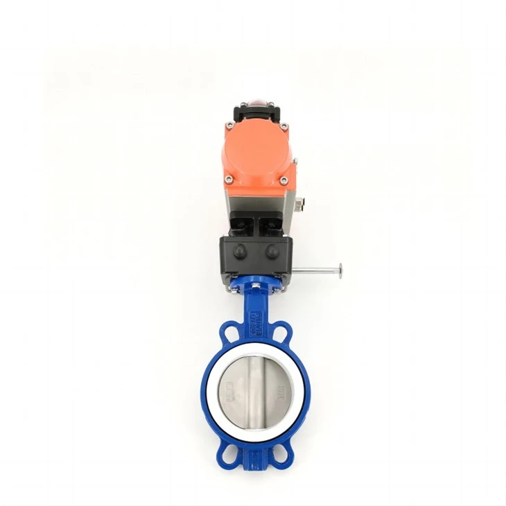 Pneumatic Wafer Papiyon Valv ak Mekanis Manyèl